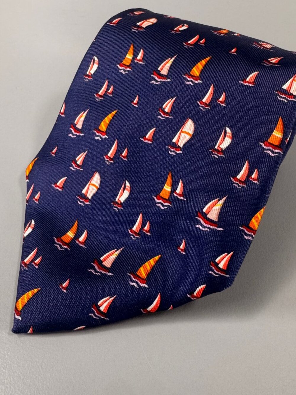 Salvatore Ferragamo Sail Boats Navy Yellow Red 100% Silk Made in Italy EUC